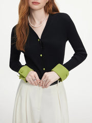 Color Block V-neck Knit Long Cardigan