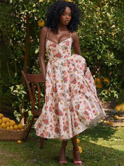 Mesh Strap A-Line Backless Midi Dress