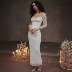 Mesh Strapless Backless Maxi Party Dress