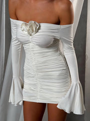Floral Strapless Ruched Sleeve Bodycon Dress