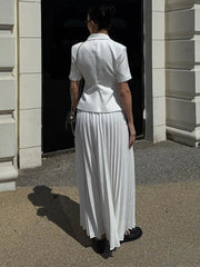 Button Lapel Pleated Skirt Coat