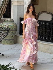 Pleated Off Shoulder Floral Dress