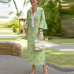 Elegant Floral V-Neck Half Sleeve Boho Dress