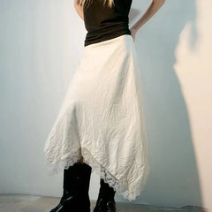 Lace Splice Pleated A-line Skirt