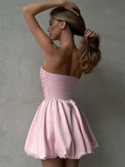 Ruffle Slash Neck Strapless Mini Dress