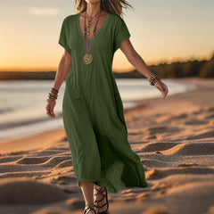 Vintage Print Short Sleeve A-Line Boho Dress