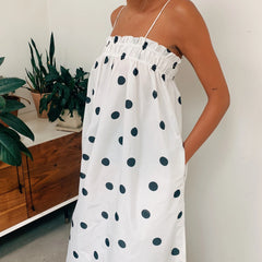 Ruffled Dot Print A-Line Vacation Dress