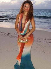 Mesh Halter Top Skirt Two Piece Vacation Dress
