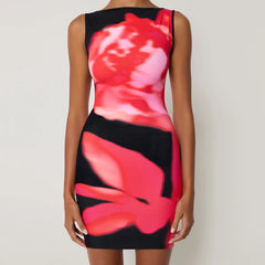 Tie Dye Print Sleeveless O Neck Mini Dress