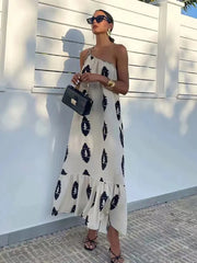 Printed Asymmetric Backless Midi Dress