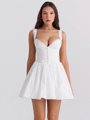 Embroidered Belted V Neck Bodycon Dress