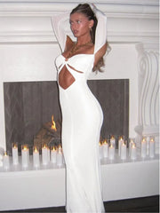 Off-shoulder Hollow Out Long Sleeve Bodycon Vacation Dress