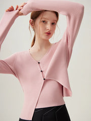 Pink V-neck Casual Loose Knit Cardigan