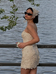 3D Flower Strapless Hollow Mini Dress