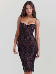 Lace Print Backless Bodycon Midi Dress