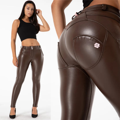 Skin Tight Dark Red Leather Faux Stretch Slim Fit Pants