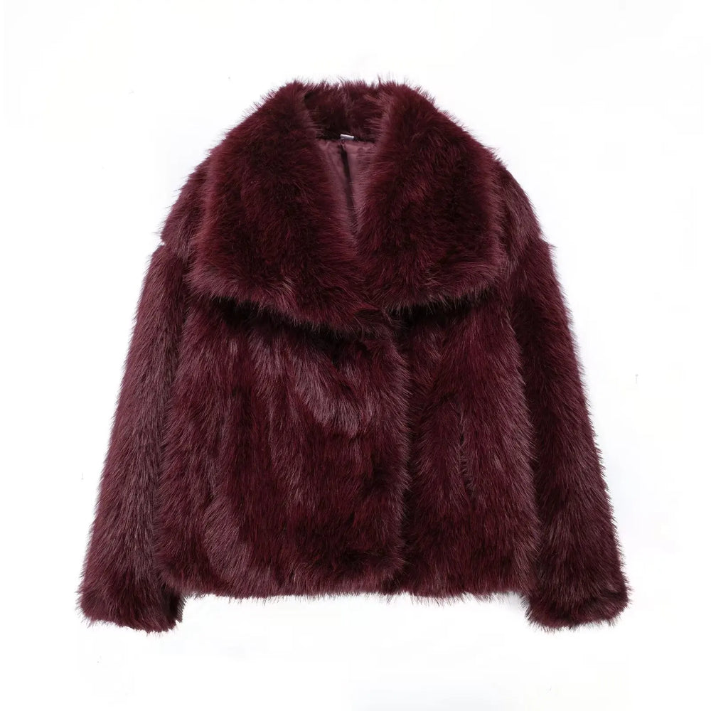 Faux Fur Lapel Autumn Winter Coat Red / Xs Coats-241208