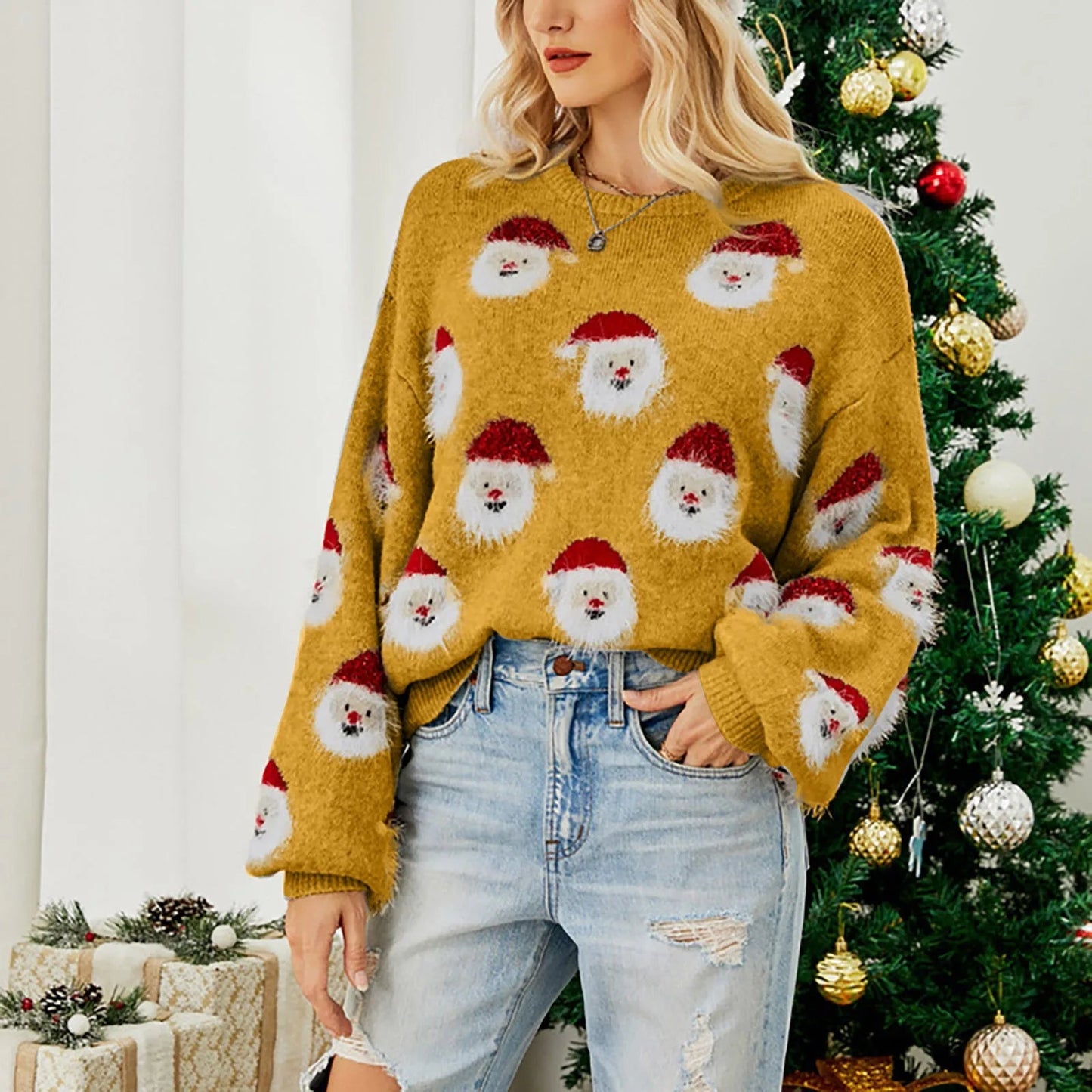 Christmas Santa Claus Print Knitted Sweater