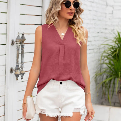 Solid Casual Loose Sleeveless Elegant Female Summer Tops Blouses