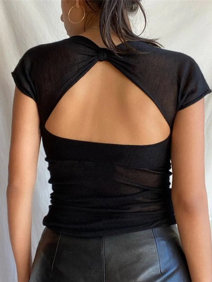 AMY FASHION - Square Collar Backless Elegant Skinny Streetwear Crop Top