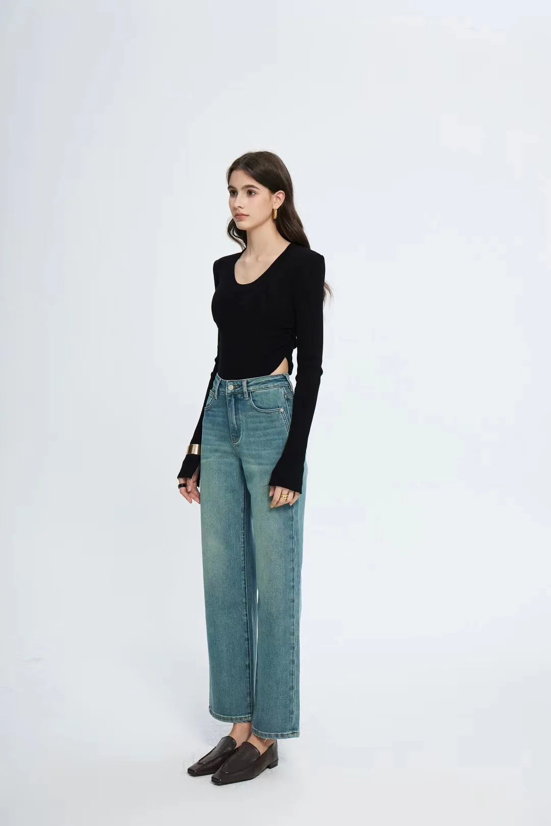 Amy Fashion - Straight Leg Denim Pant New Korean Straight Woman Female Spring 2024 Jean