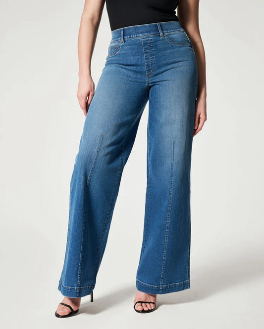 Amy Fashion - Straight Leg Stretch Fit High Waist Wide Indigo Lounge Stylish Jean