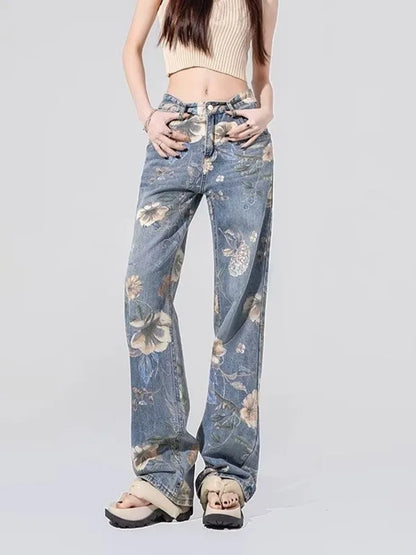 Amy Fashion - Children's High Waist Straight Tube Loose Wide Leg Trendy Spliced With Old Zippers Jean