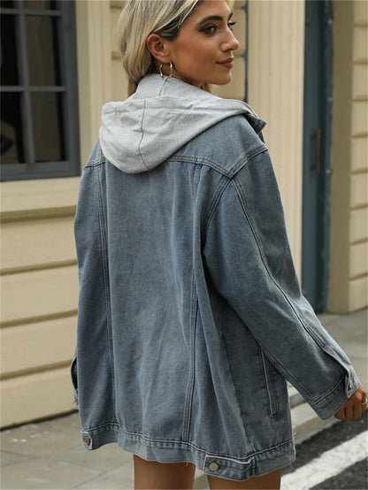 Jean Autumn Oversized Denim Detachable Hoodies Baggy Fashion Jacket