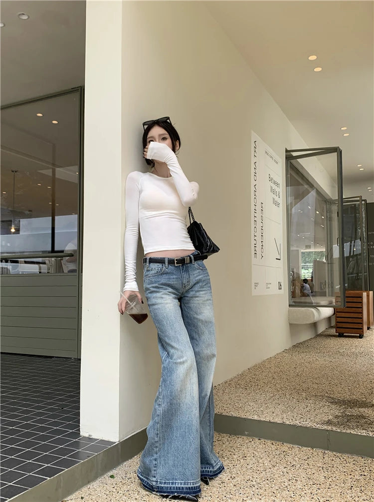 Y2K Low Waist Flare Spring Summer Autumn Fashion Lady Denim Low Rise Jean