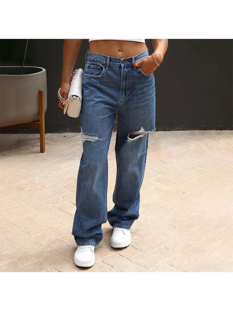 Amy Fashion - Stretch Ripped Loose Comfortable Casual Vintage Fashion Streetwear Wide Stylish Jean