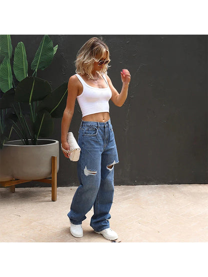 Amy Fashion - Stretch Ripped Loose Comfortable Casual Vintage Fashion Streetwear Wide Stylish Jean