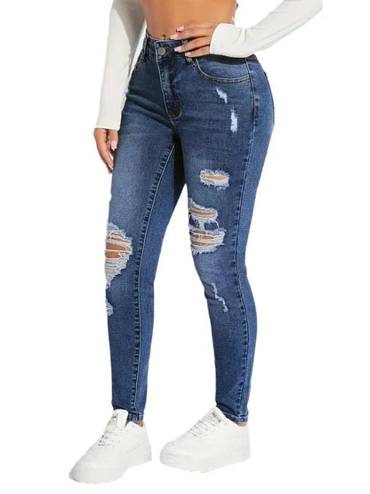 Amy Fashion - Stretch Skinny High Waist Ripped Butt Lifting Casual Slim Denim Jean