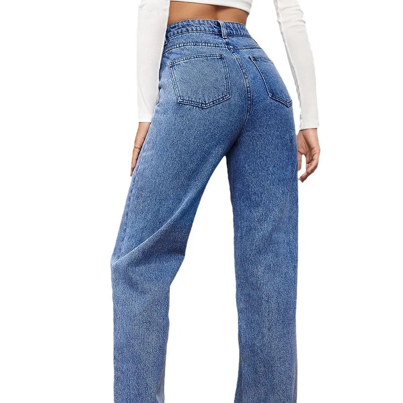 Amy Fashion - Stretch Straight-Leg Denim Trousers Women Loose Straight Washed Denim Pants Fashion Pants 2024 Fall Winter new Jean