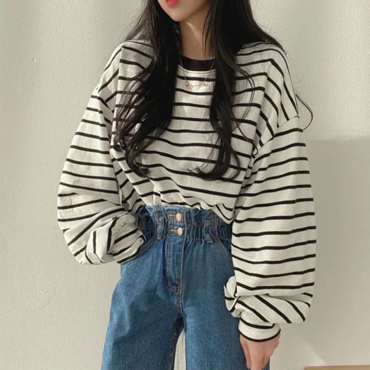 Striped Thin Street Elegant Korean Casual Streetwear Top Blouse