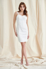 White Ruched Corset Mini Dress