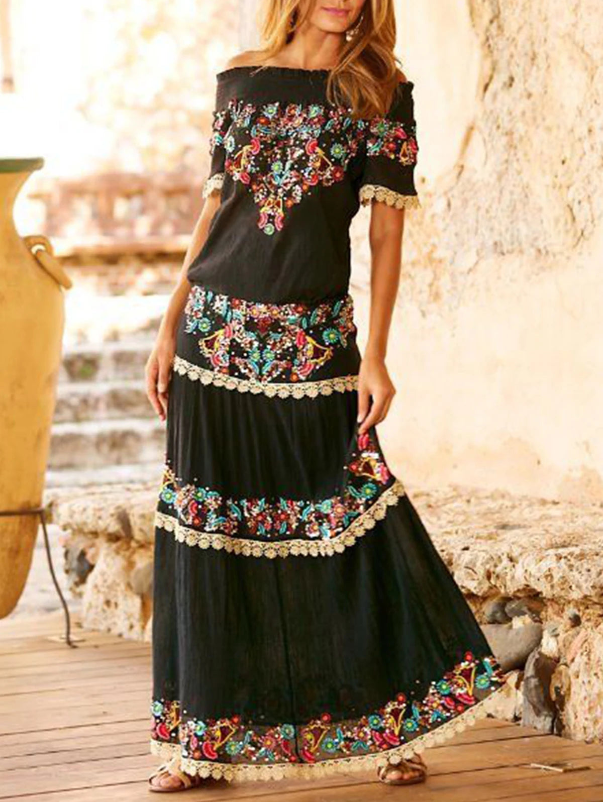 Amy Fashion - 2024 Summer New Elegant Wrapped Chest Long Bohemian Boho Dress
