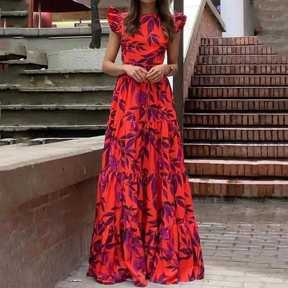 Amy Fashion - 2024 Summer Print Maxi Flying Sleeve Party Robe Vintage Boho Dress