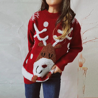 Casual Thickened Raglan Sleeve Elk Christmas Tree Sweater