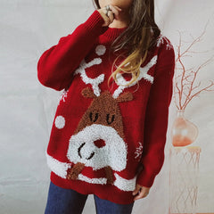 Fashion Casual Thickened Raglan Sleeve Elk Christmas Tree Sweater Sweaters-L