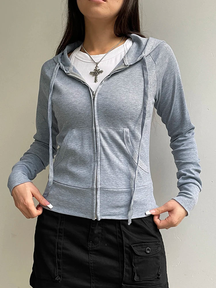 Sweetown Gray Slim Simple Basic Casual Preppy Cozy Stylish Hoodies