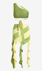 Tassel Irregular Two-Piece Dress in Moss Green