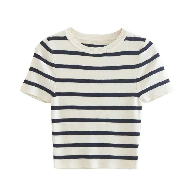 Crop Knit Striped Autumn Winter Short Sleeve Crop Top