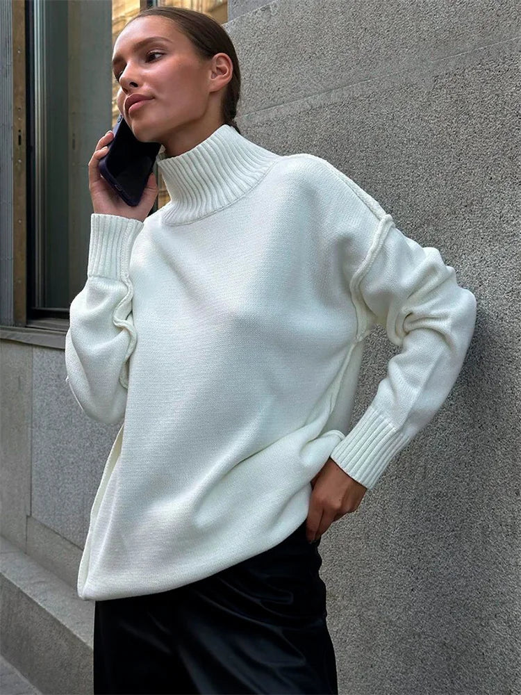 Winter Knit Pullover Female Clothes Loose Casual Ribbed Stylish Cozy Trendy Chic Comfortable Sweater