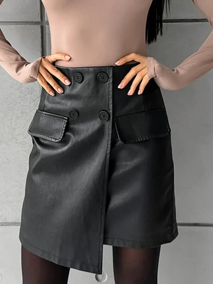 Elegant European Style Thickening High Waist Irregular Black Skirt