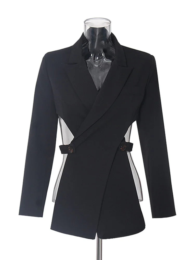 Sexy Slimming Hollow Out Notched Collar Long Sleeve Crisscross Casual Front Fashion Blazer