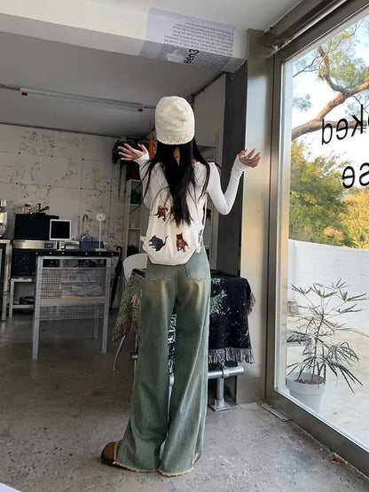 Amy Fashion - Vintage Harajuku Teenagers Y2k Aesthetic Clothing Autumn Baggy Jean