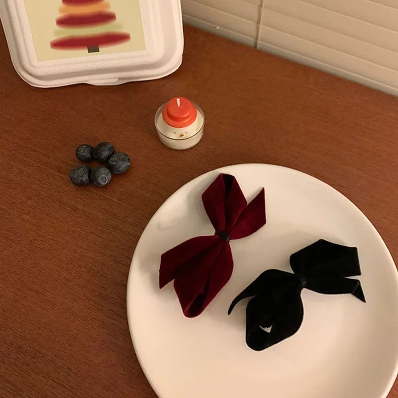 Red Velvet Korean Sweet Bowknot Side Duckclip Christmas Hair Accessory Accessories-L