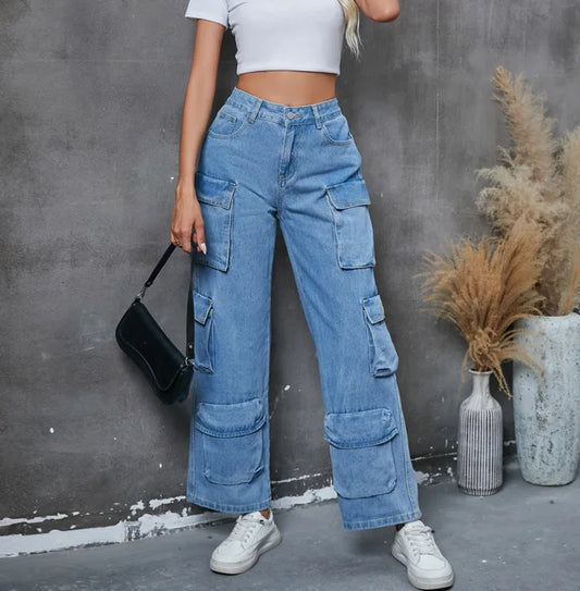 Amy Fashion - Vintage Loose Casual Middle Waist Hip Hop Straight Baggy Denim Jean