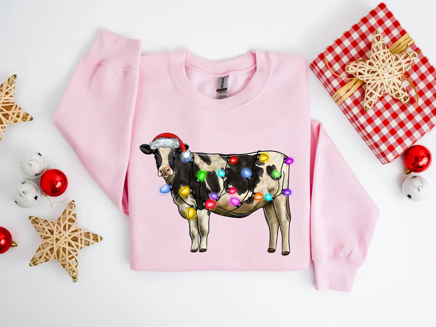 Christmas Cow Lights Hoodie - Farm Sports Model