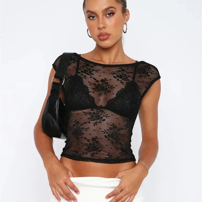 AMY FASHION - Sexy See Through Mesh Backless Bodycon Summer Party Crop Top